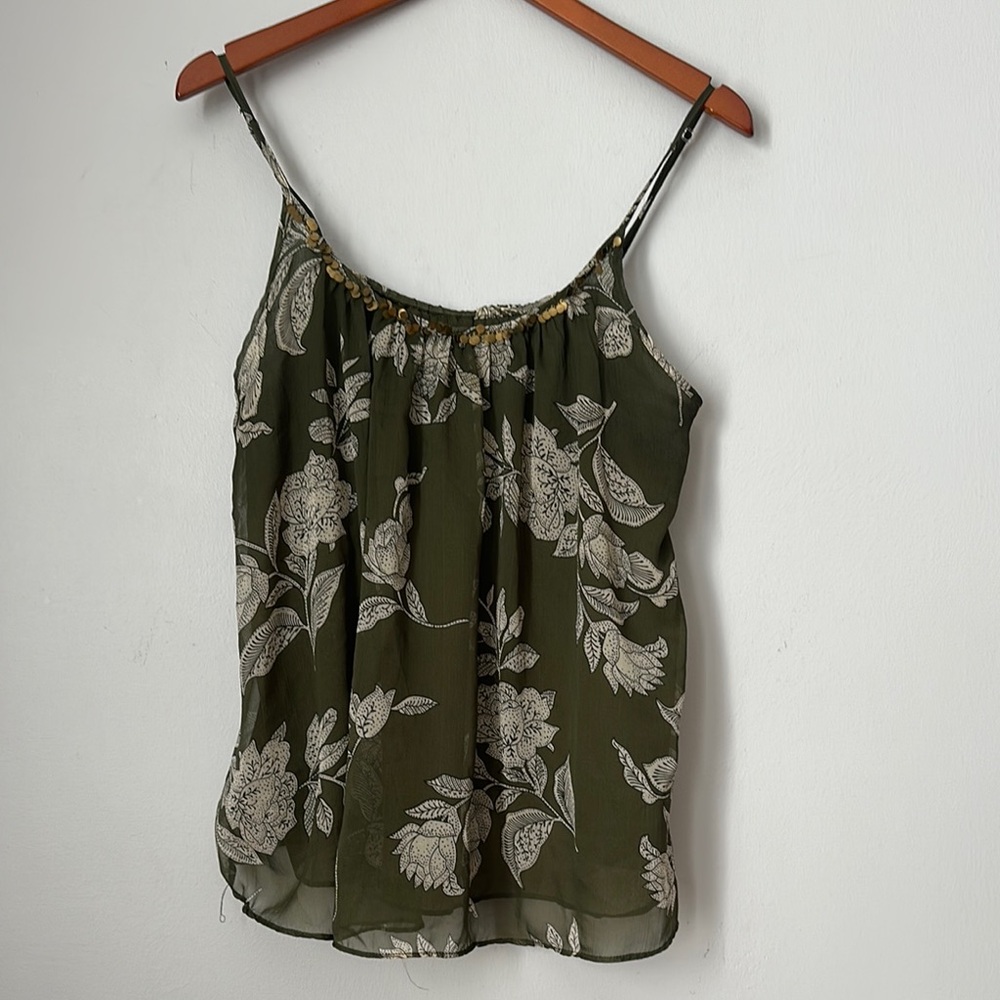 Lined Floral Green Sleeveless Top size L